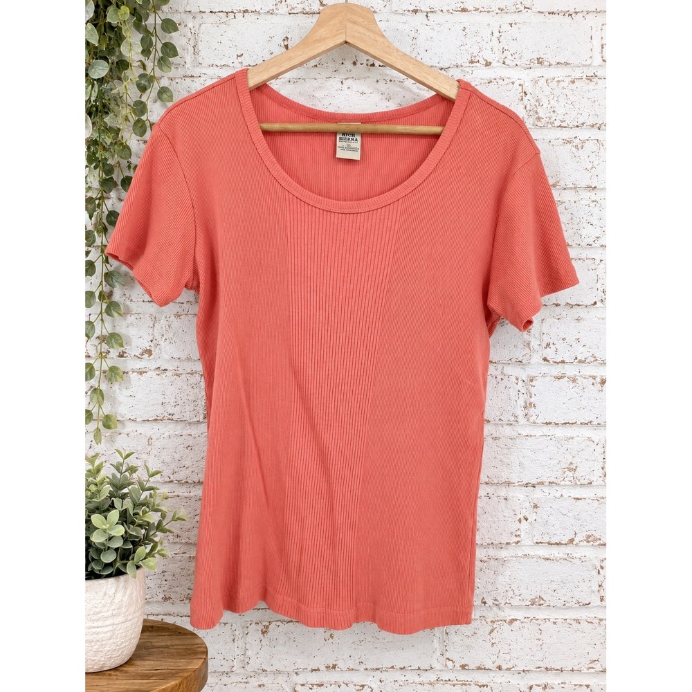 High Sierra Ribbed Scoop Neck Tee Women Medium Coral Short Sleeve Casual